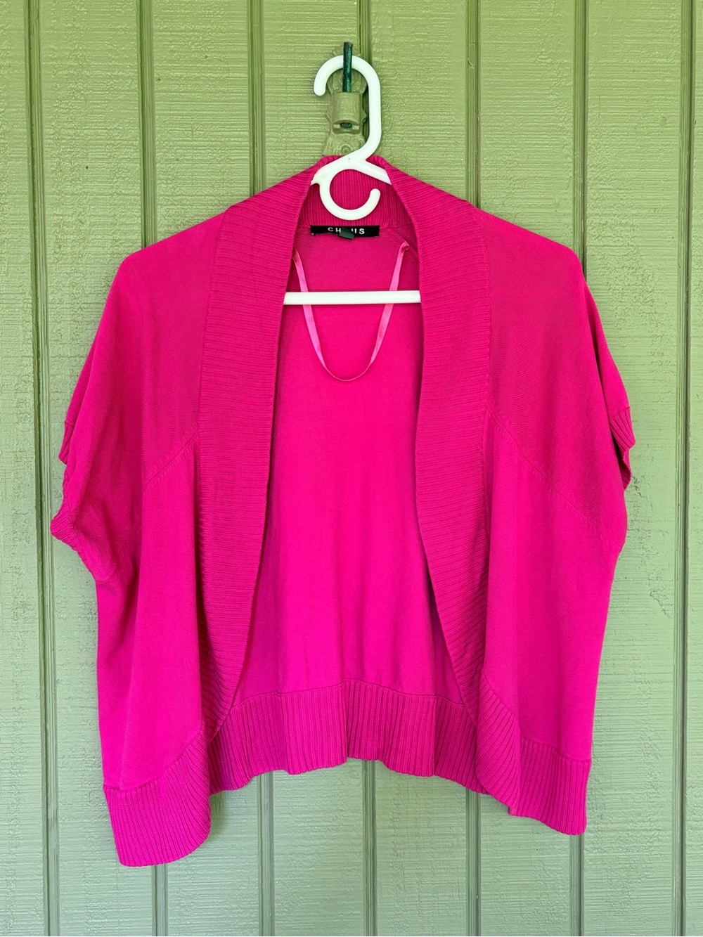 Chaus Silk Blend Cardigan Shrug Sweater Women XL Pink Short Sleeve Open Front